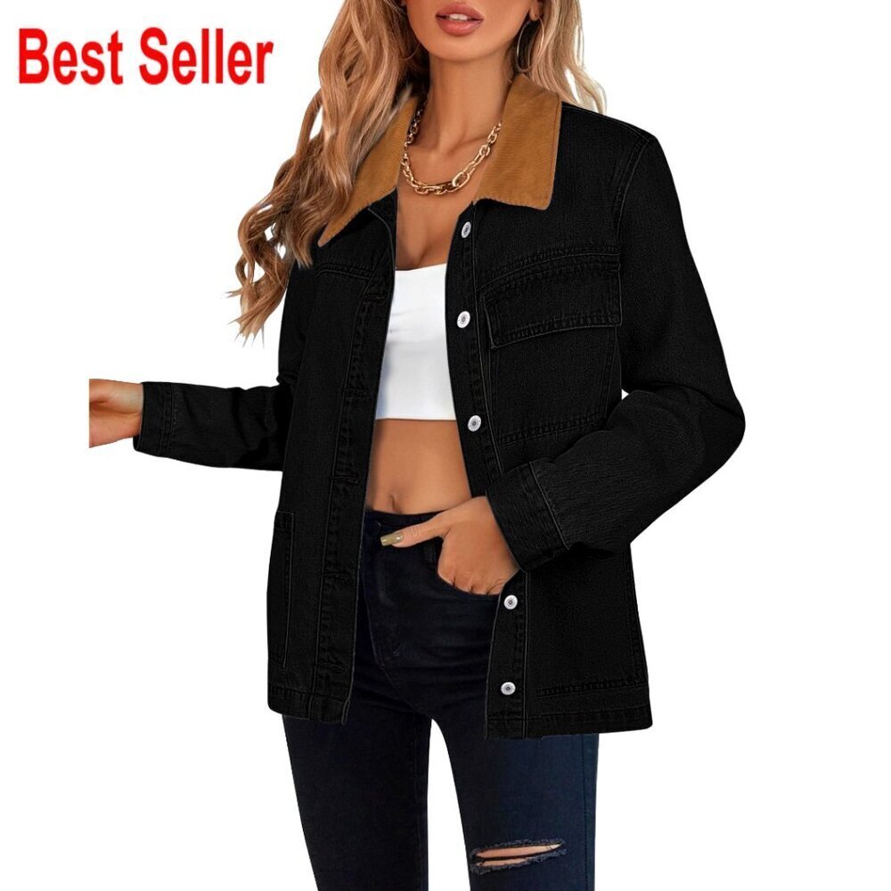 Oversized Denim Barn Jacket Retro Corduroy Collar Casual Loose Fit Button Down
